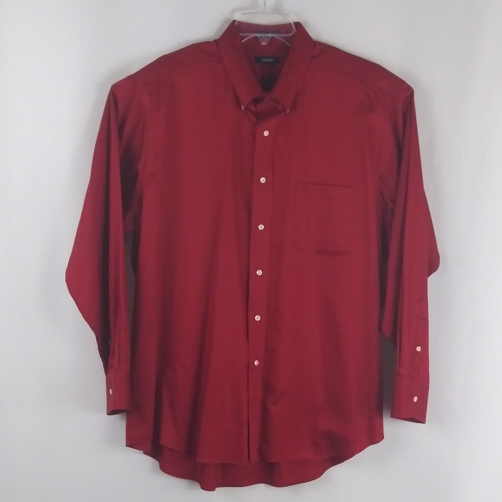 Izod red dress button Up shirt men size XXL Long Sleeve - EUC